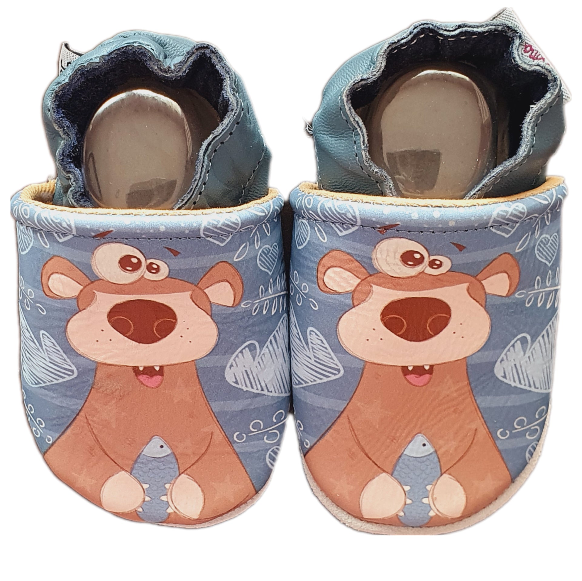 Chaussons en cuir Ours pêcheur - Mes Pommes D'Amour Cadeaux naissance