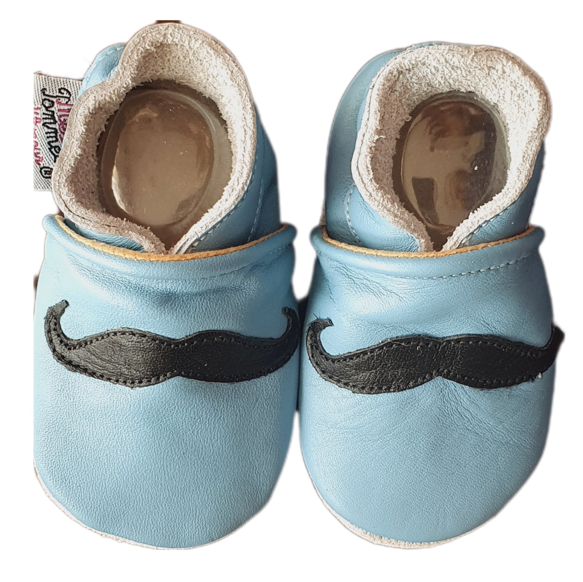 Chaussons en cuir garçon Moustache - Mes Pommes D'Amour Cadeaux naissance