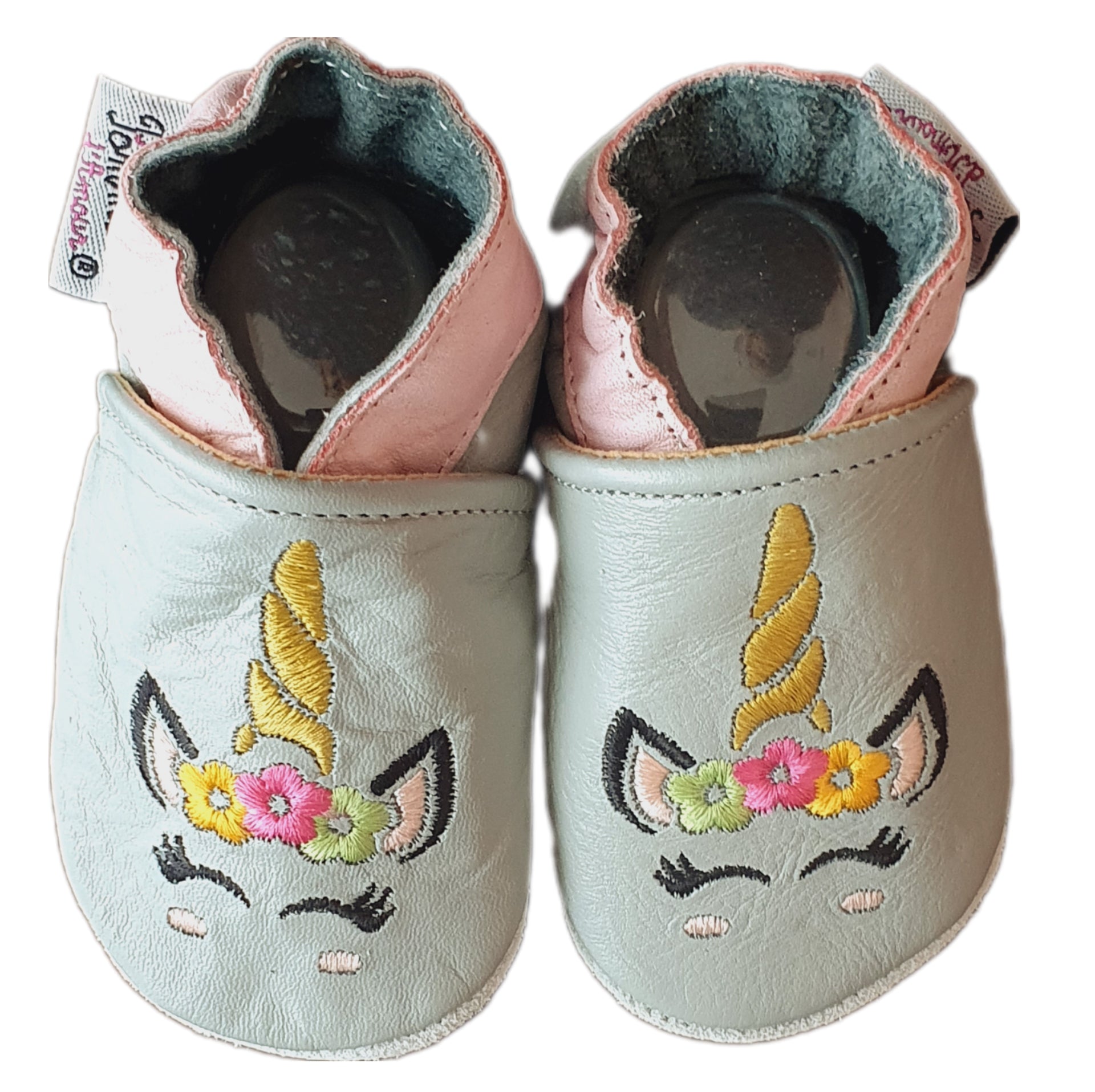 chaussons en cuir fille Licorne Grise - Mes Pommes D'Amour Cadeaux naissance