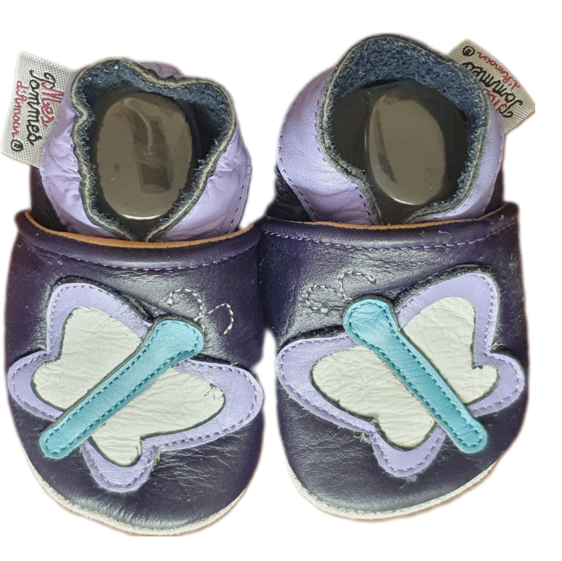 chaussons en cuir fille Papillon Violet - Mes Pommes D'Amour Cadeaux naissance