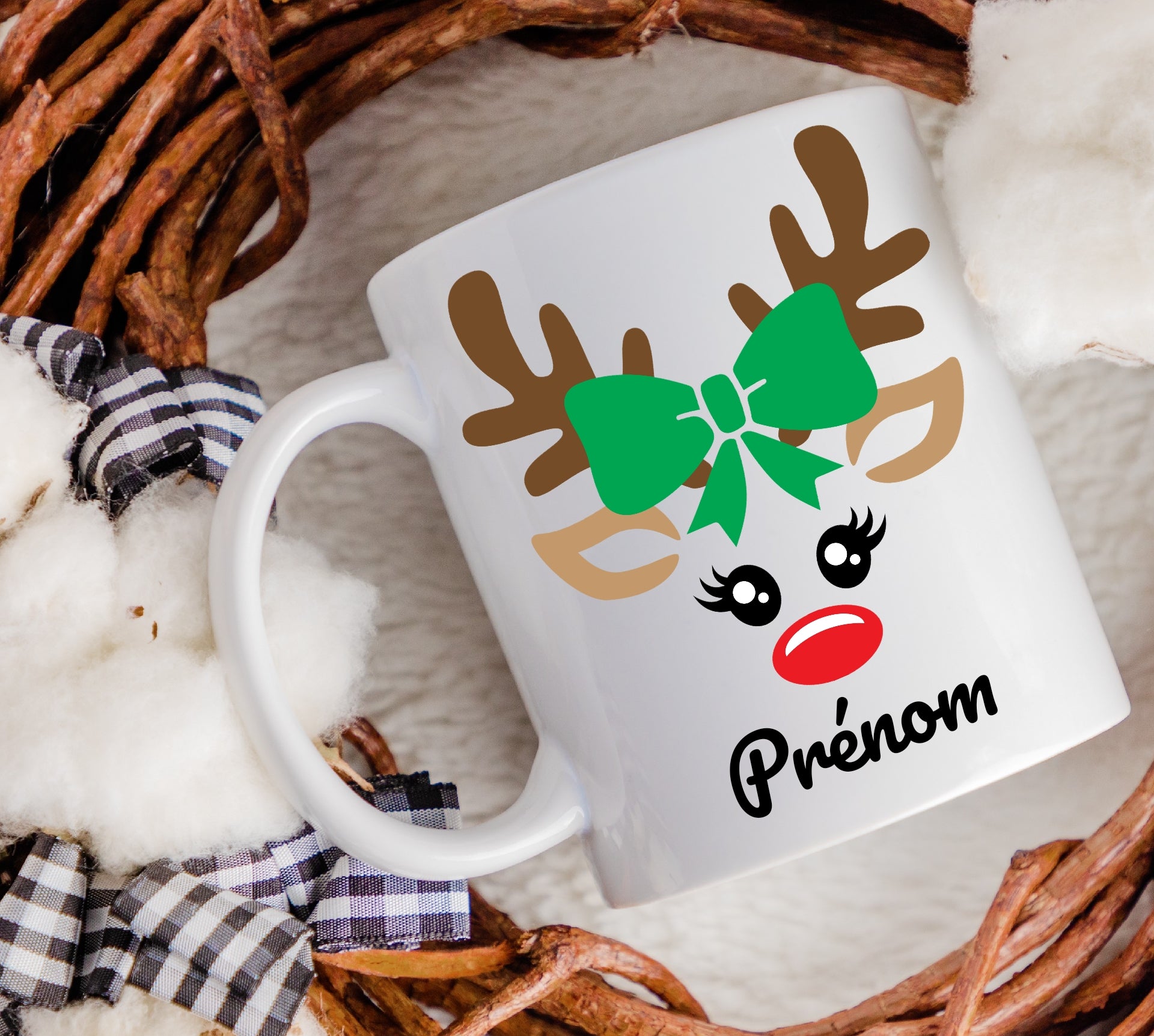 Mug personnalisé enfant de Noël avec son renne Rudolph