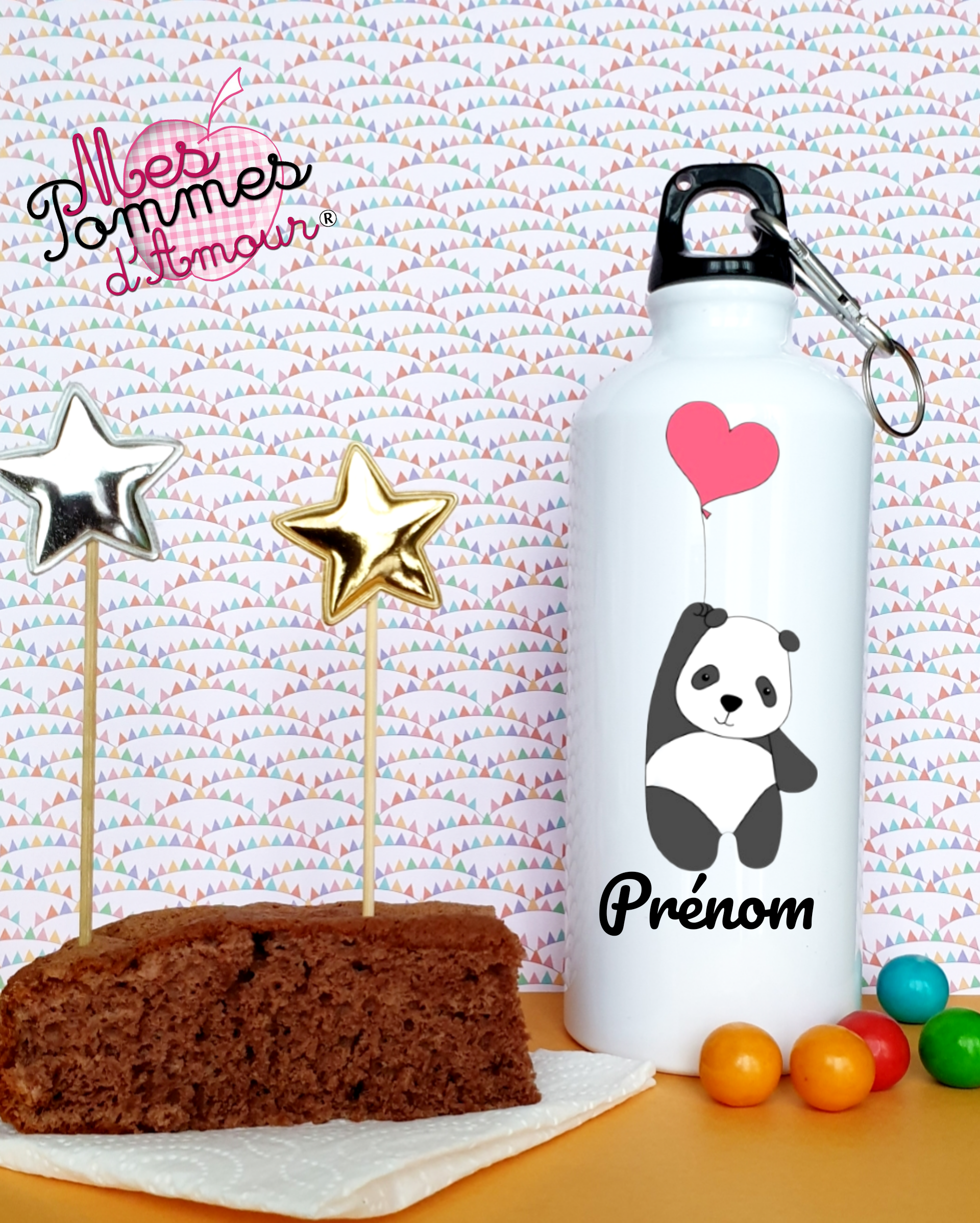 Gourde personnalisée Panda et son ballon coeur