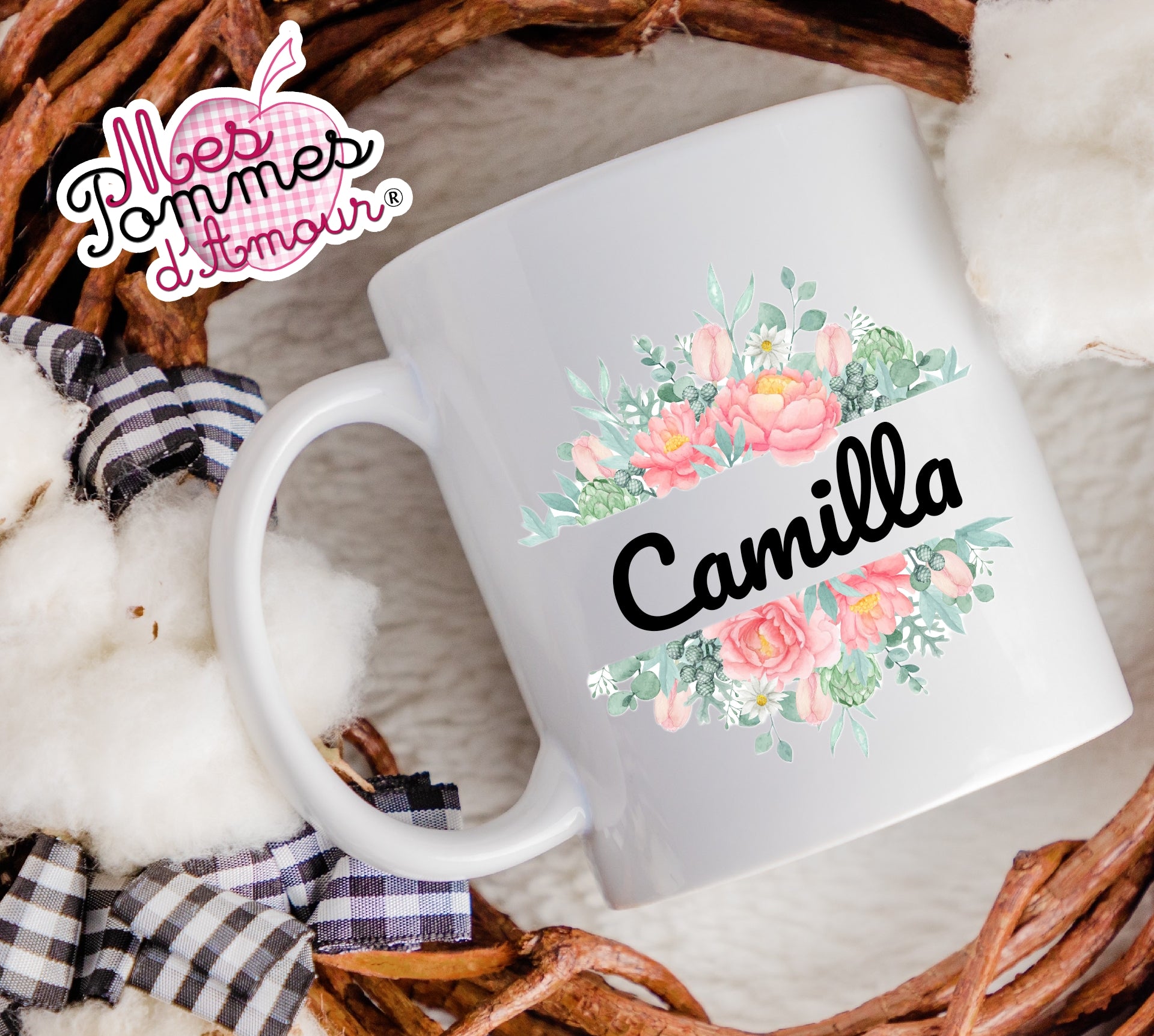 Mug personnalisé fille avec motifs mignons - Mes Pommes D'Amour Cadeaux naissance