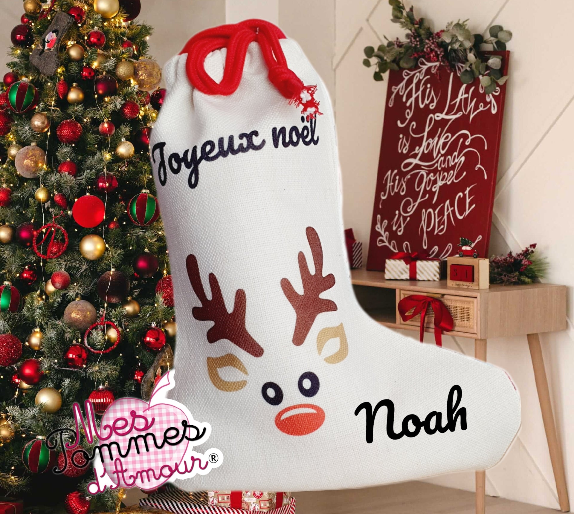 Botte de Noël personnalisée Renne garçon