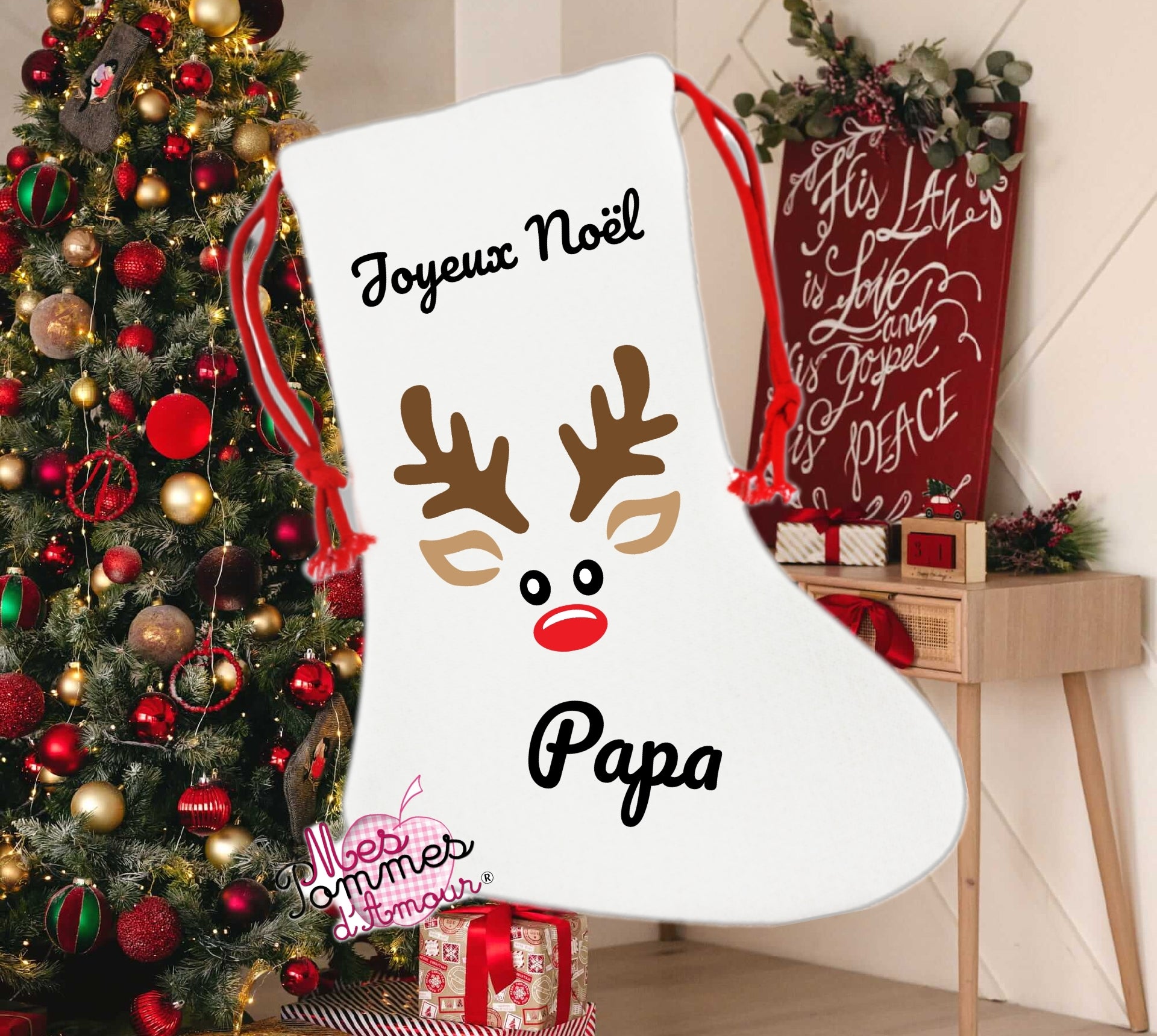 Botte de Noël personnalisée Renne garçon