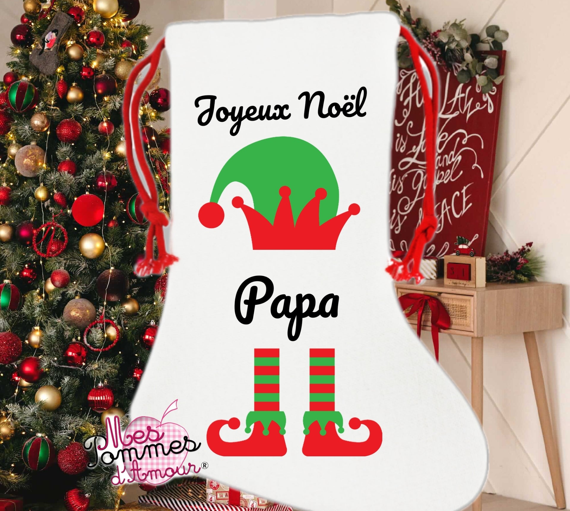 Botte de Noël personnalisée Lutin garçon