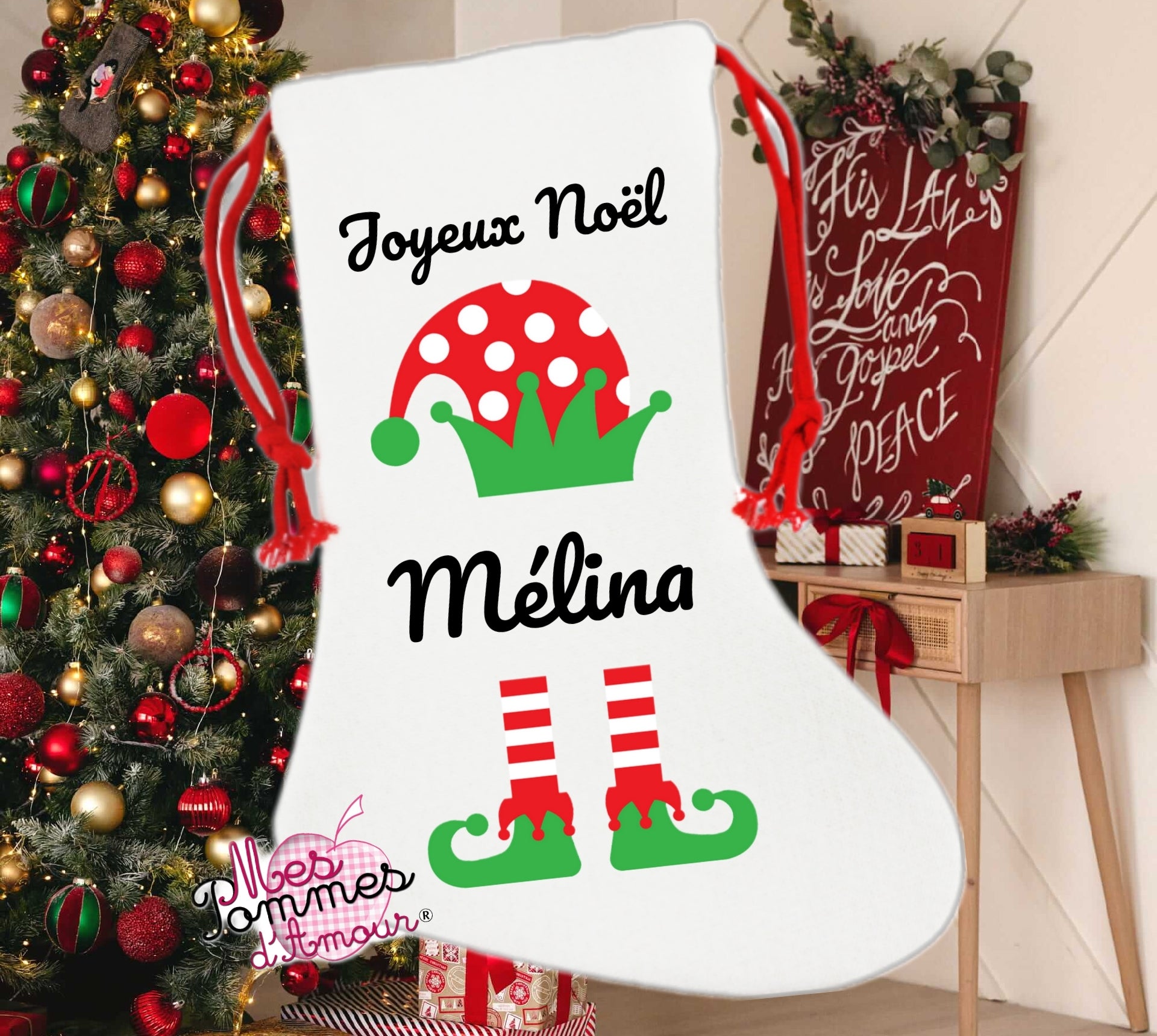 Botte de Noël personnalisée Lutin fille