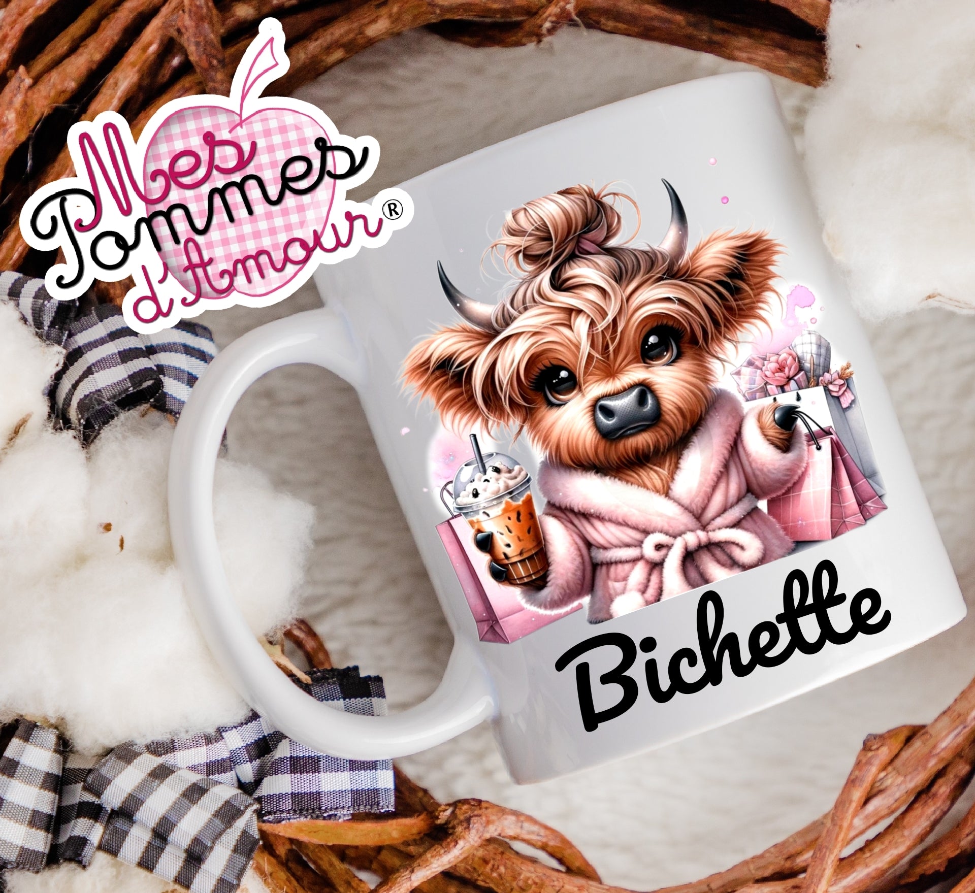 Mug personnalisé fille avec motifs mignons - Mes Pommes D'Amour Cadeaux naissance