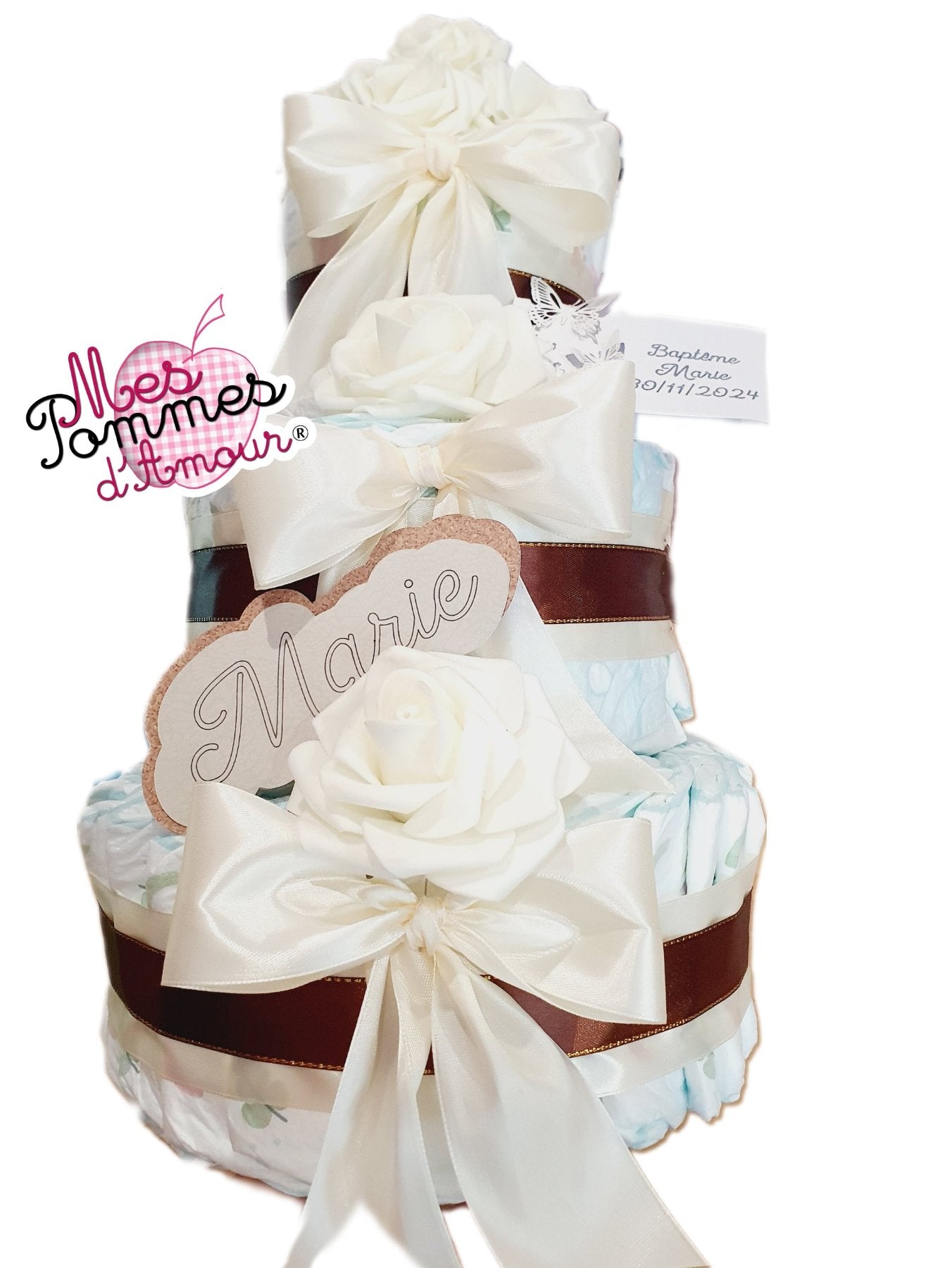 Gâteau de couches baptême mixte