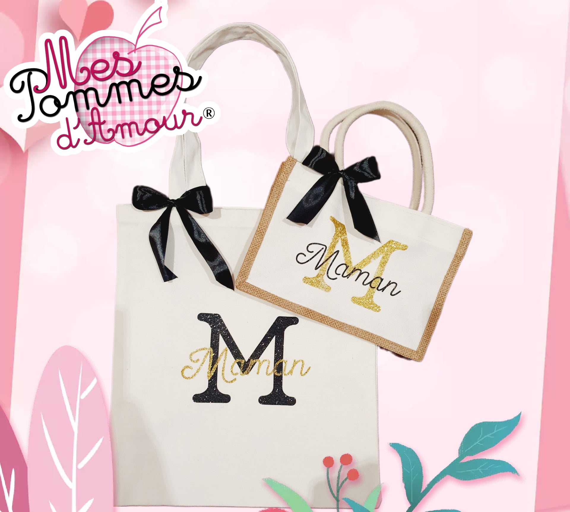 Duo Sacs cabas lettre personnalisés