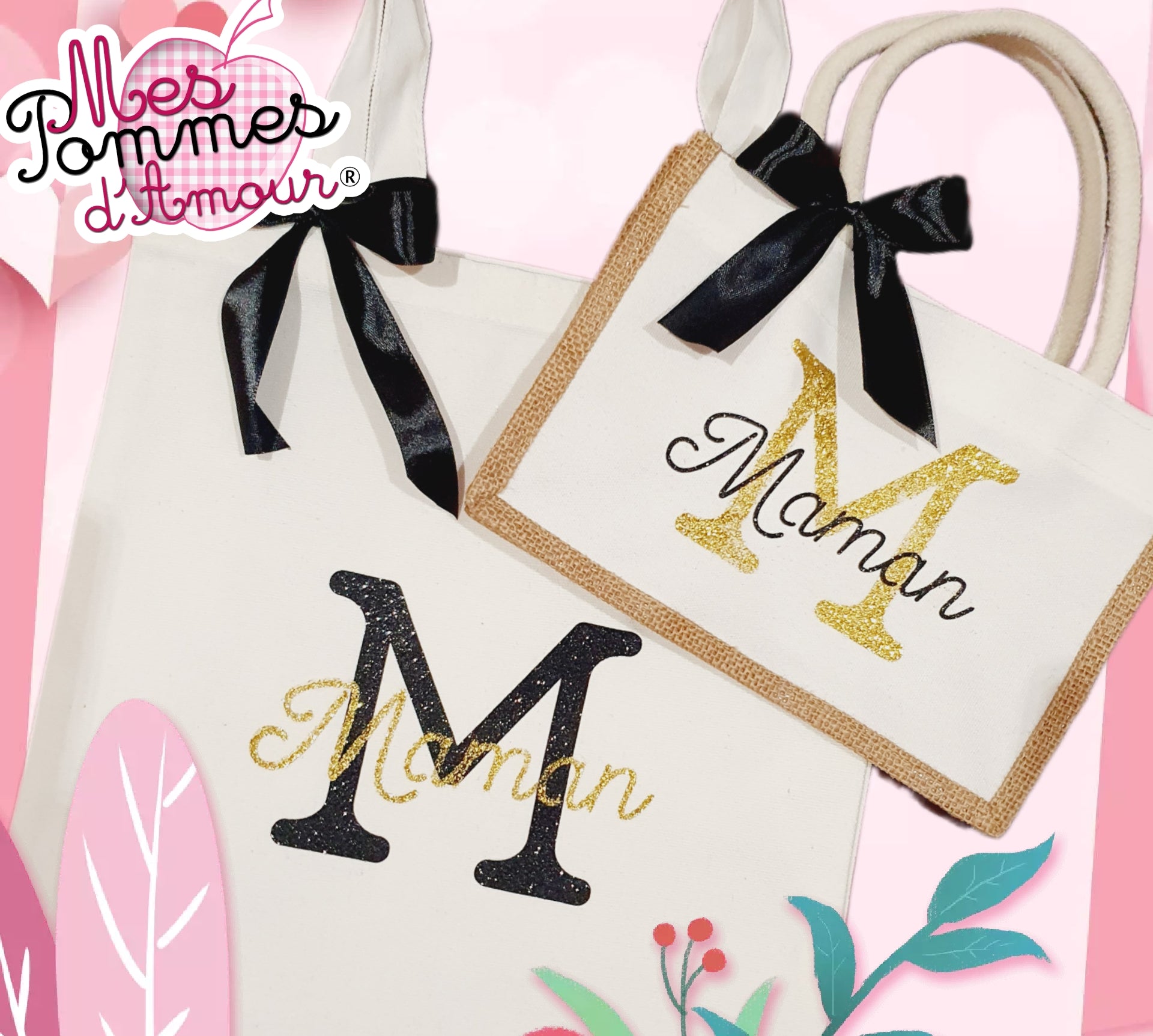 Duo Sacs cabas lettre personnalisés