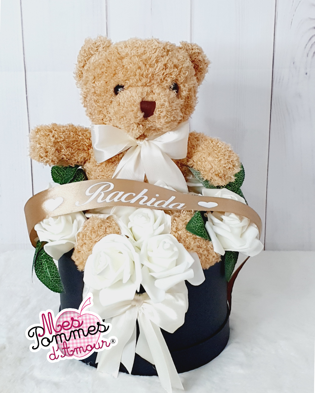 Boite cadeau ourson et fleurs personnalisable