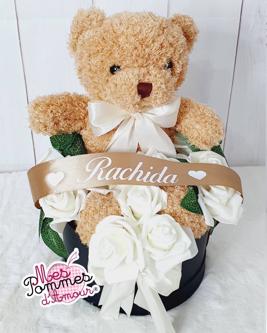 Boite cadeau ourson et fleurs personnalisable