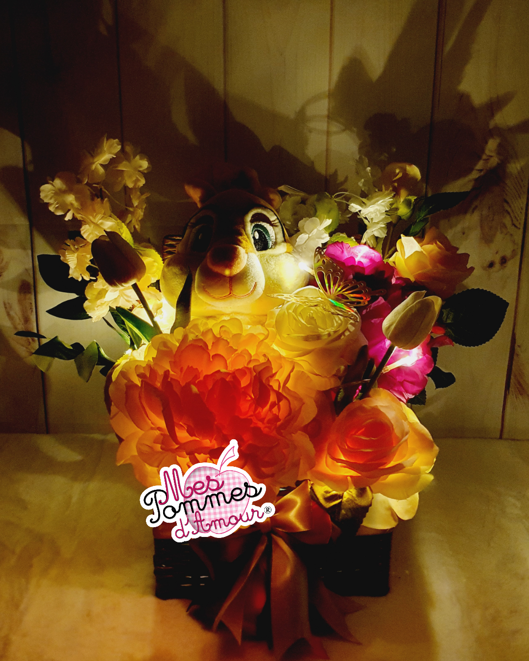 Panier osier fleuri personnalisable grand modèle