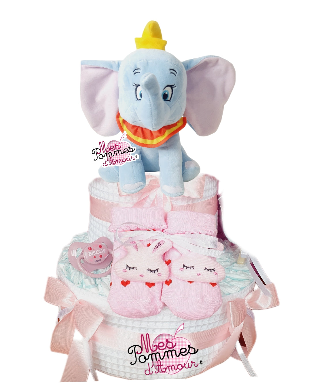 Gâteau de couches fille Dumbo rose cadeau naissance
