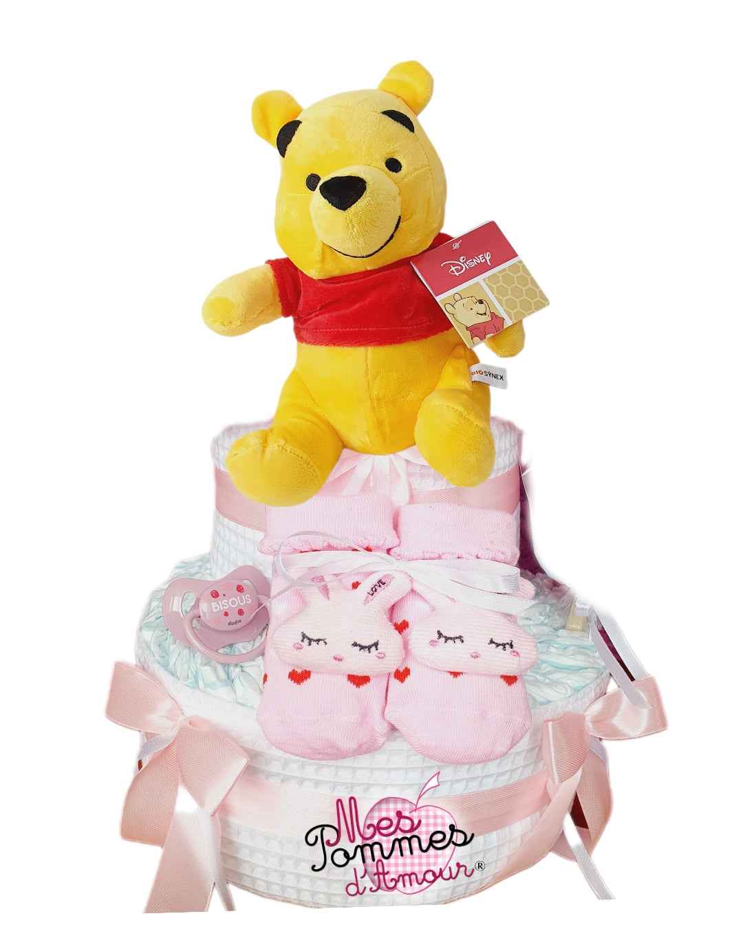 Gâteau de couches fille Winnie l'ourson - Mes Pommes D'Amour Cadeaux naissance