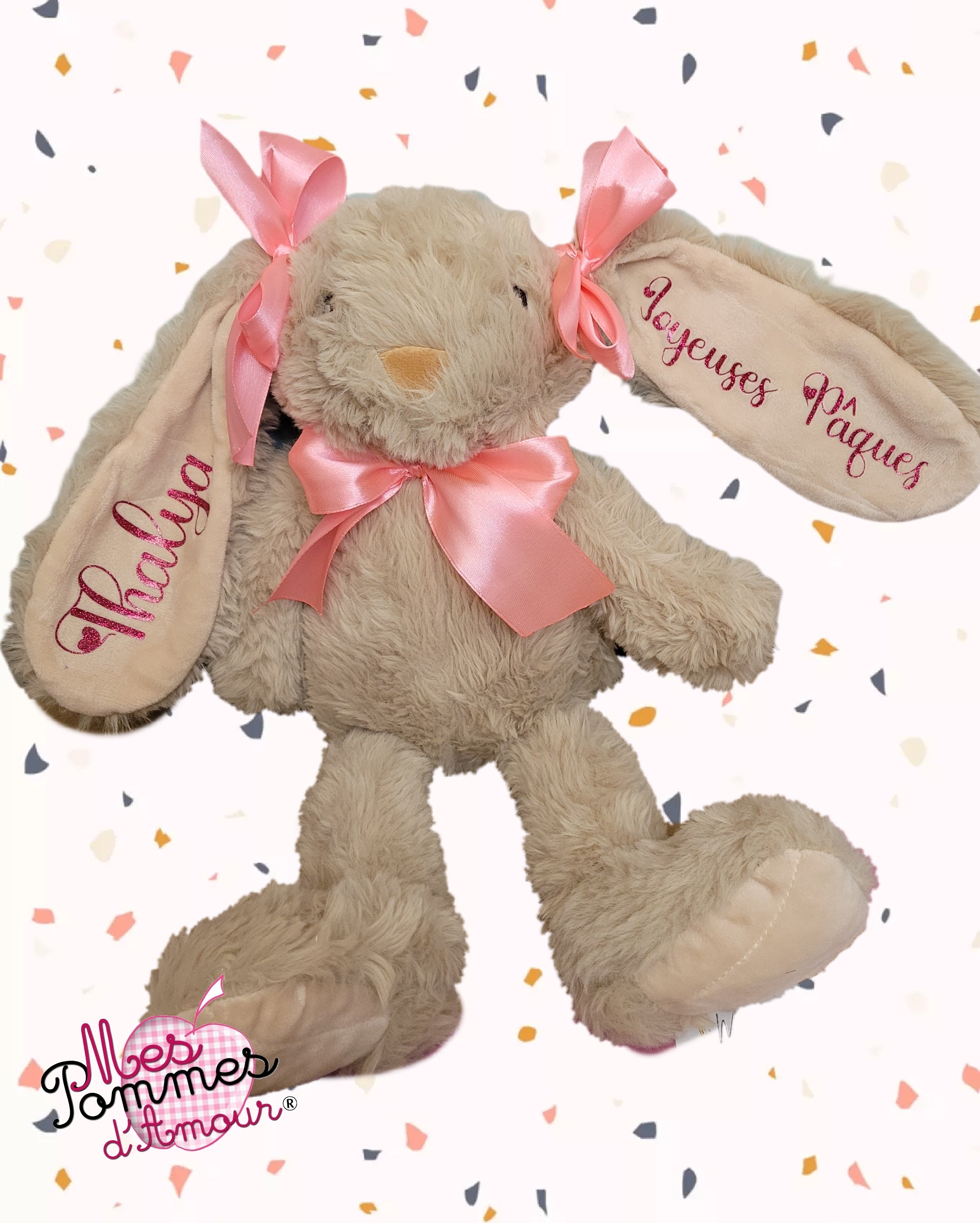 Lapin Peluche Personnalisable – Prénom, message infos - Mes Pommes D'Amour Cadeaux naissance