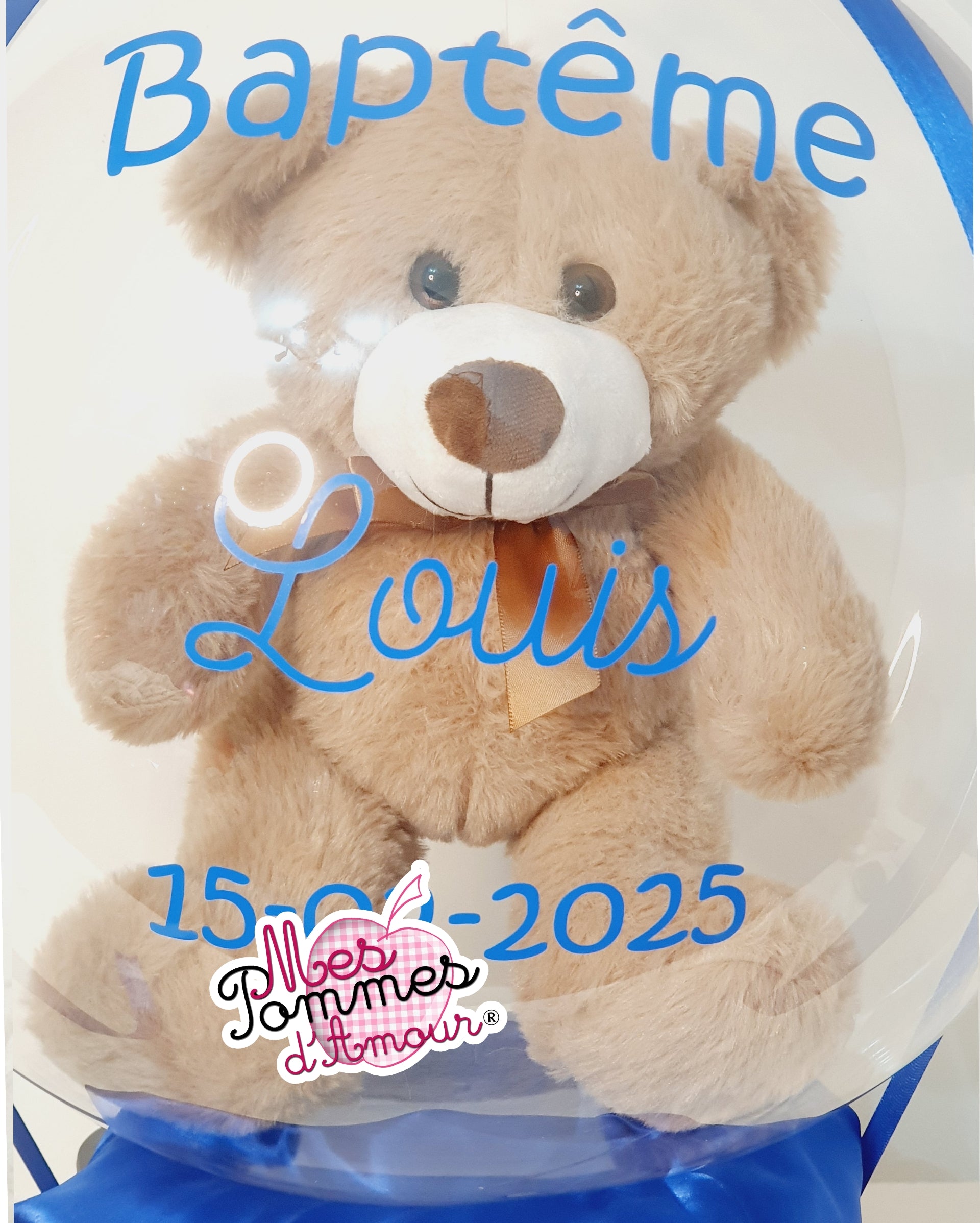 ballon bulle personnalise bapteme avec peluche ourson pour louis