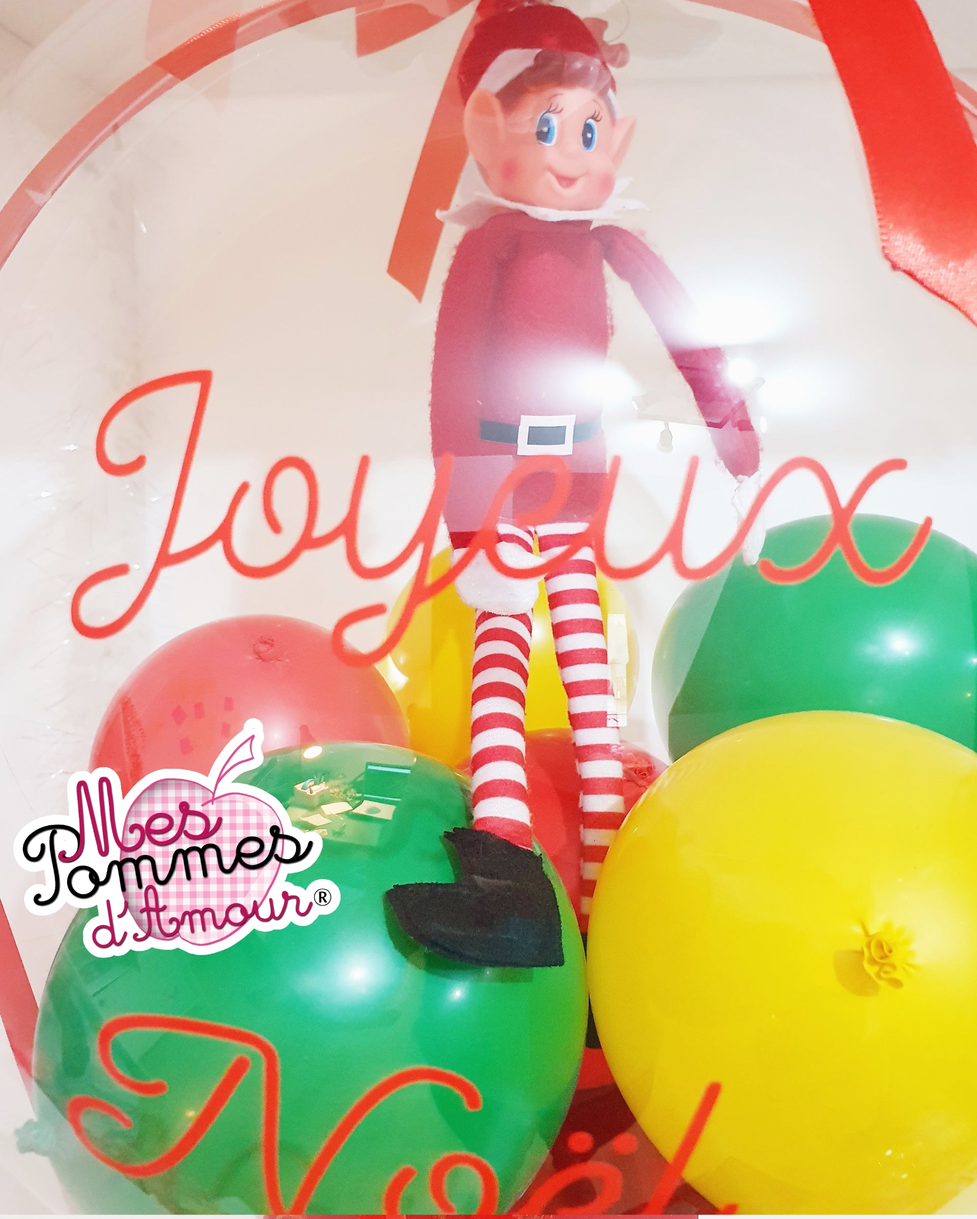 cadeau lutin de noel dans ballon bulle personnalise