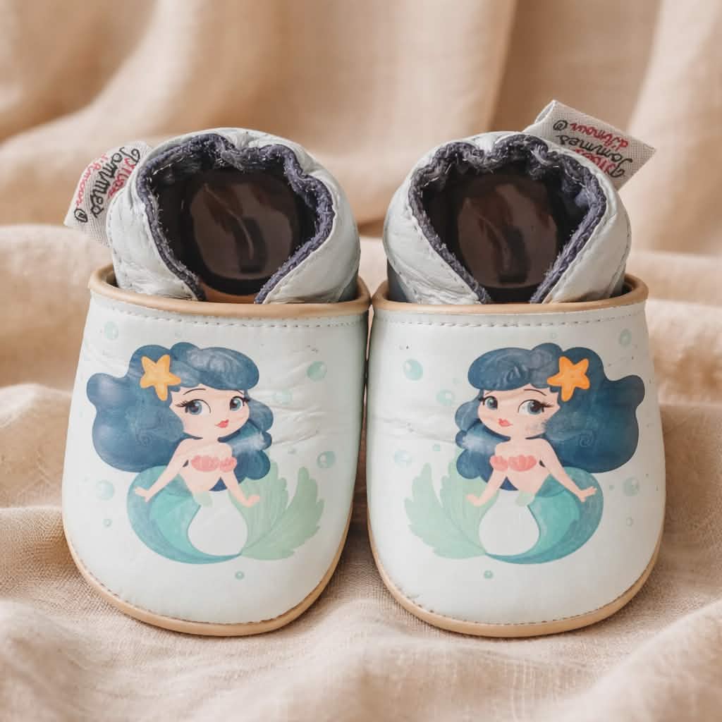 Chaussons en cuir souple fille Sirène - Mes Pommes D'Amour Cadeaux naissance