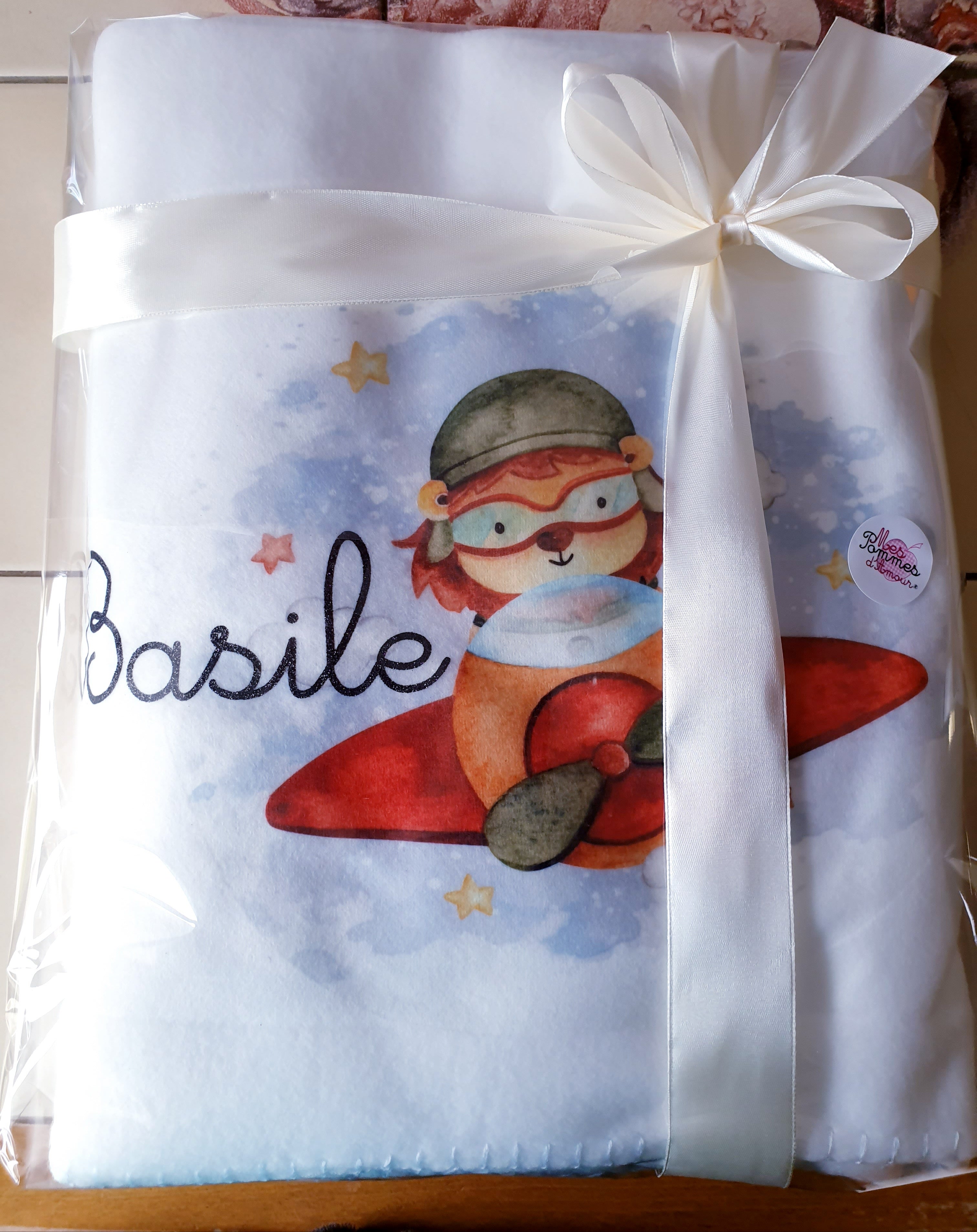 Couverture bébé personnalisée avion banderole