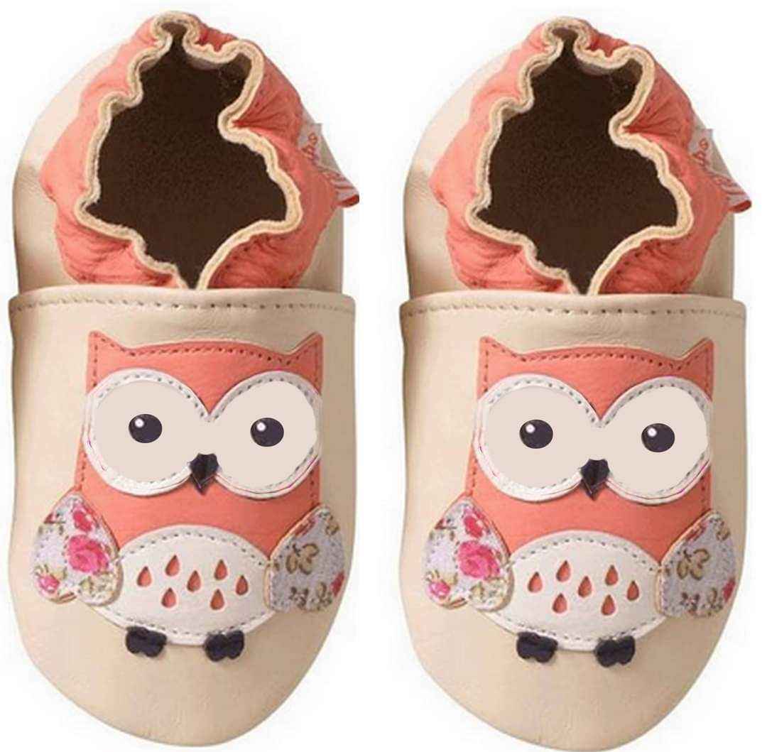 Chaussons en cuir souple filles - Modèle Chouette confortables et tendances - Mes Pommes D'Amour Cadeaux naissance