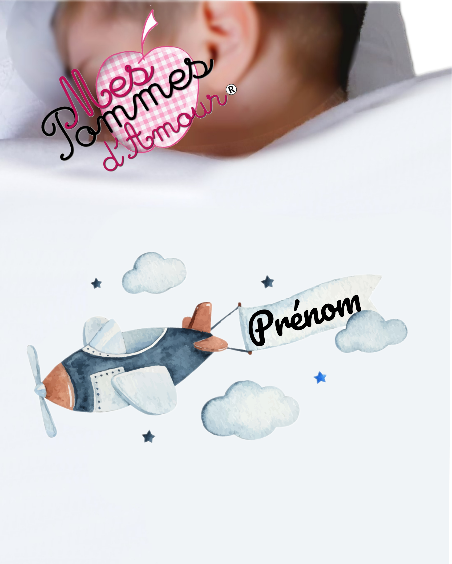 Couverture bébé personnalisée avion banderole