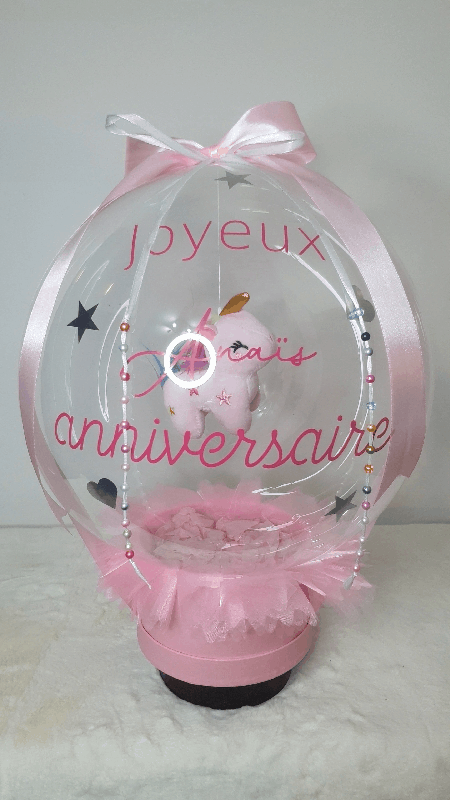 ballon bulle cadeau personnalise anniversaire rose licorne Anais