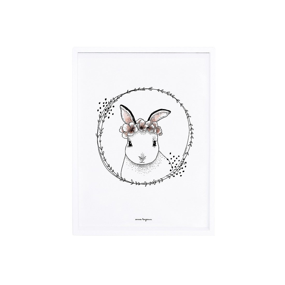 Tableau Enfant Lapin avec Couronne de Fleurs