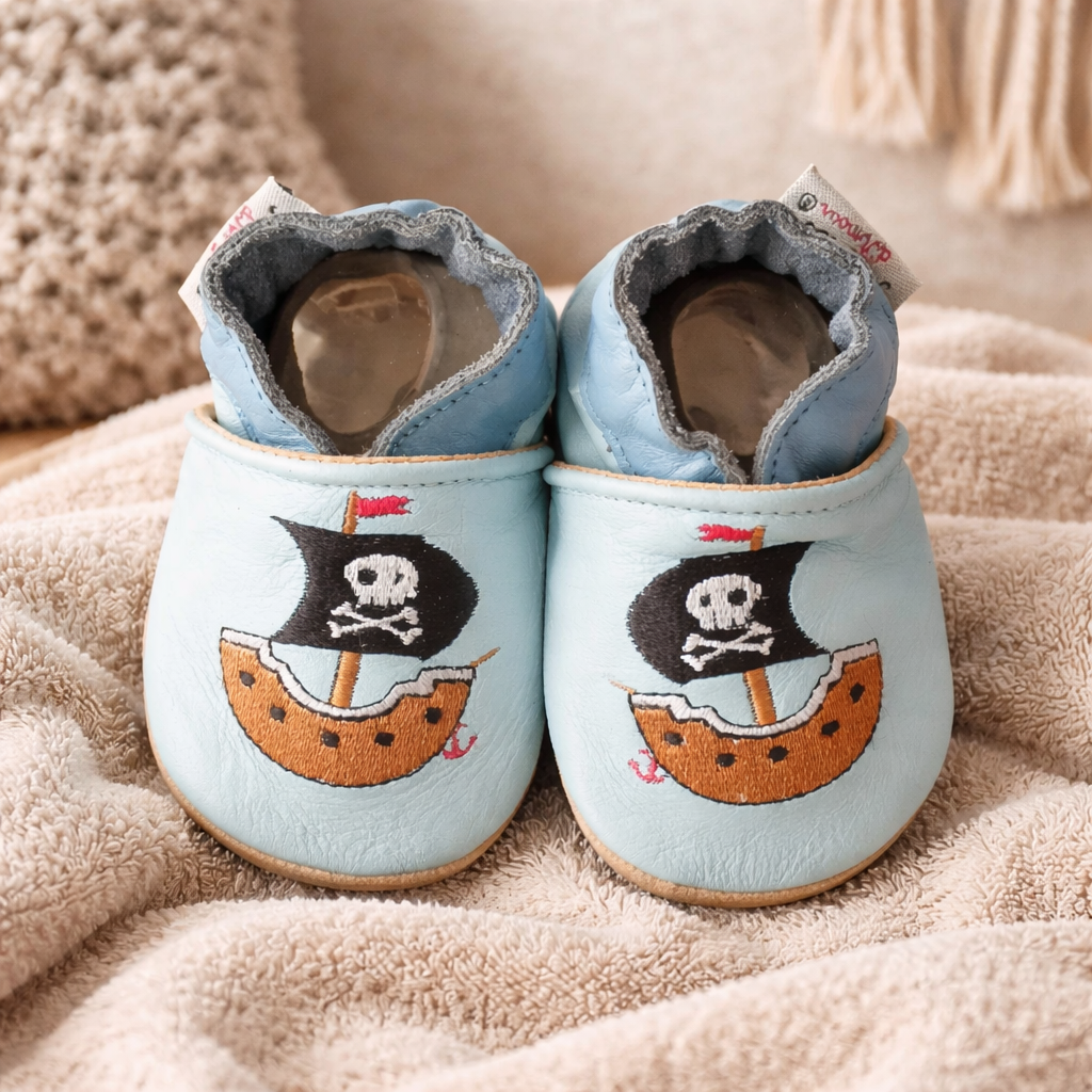 Chaussons en cuir pirate garçon pour aventures de petit marin - Mes Pommes D'Amour Cadeaux naissance