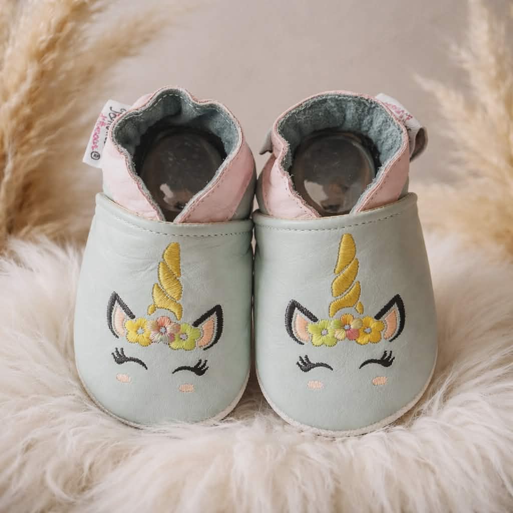 Chaussons en cuir souple Plumes pour fille - Mes Pommes D'Amour Cadeaux naissance