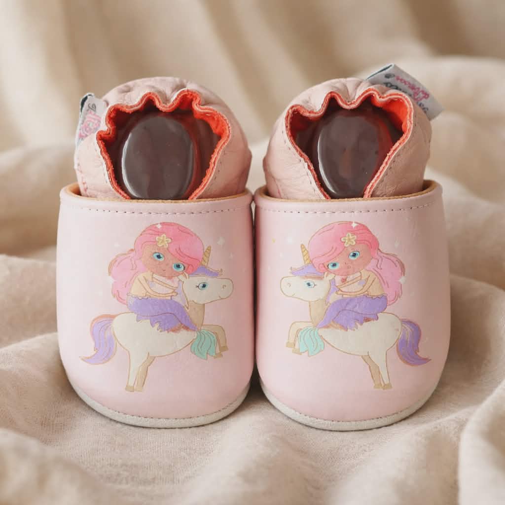 Chaussons en cuir souple Sirène Licorne fille - Mes Pommes D'Amour Cadeaux naissance