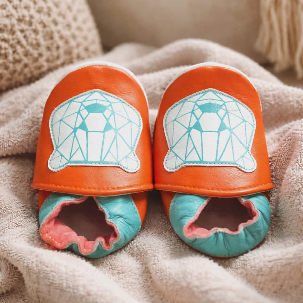 Chaussons en cuir souple mixte Ours orange - Mes Pommes D'Amour Cadeaux naissance