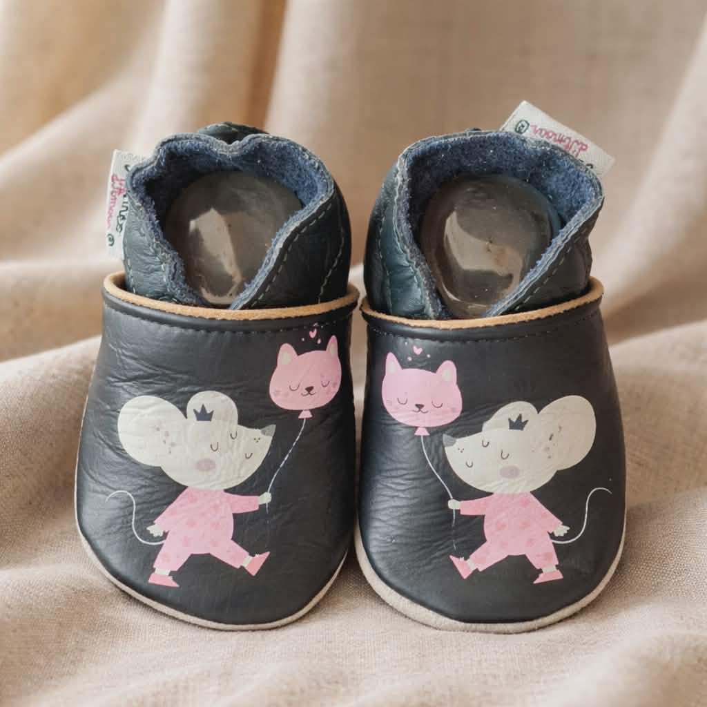 Chaussons en cuir souple Souricette pour fille - Mes Pommes D'Amour Cadeaux naissance
