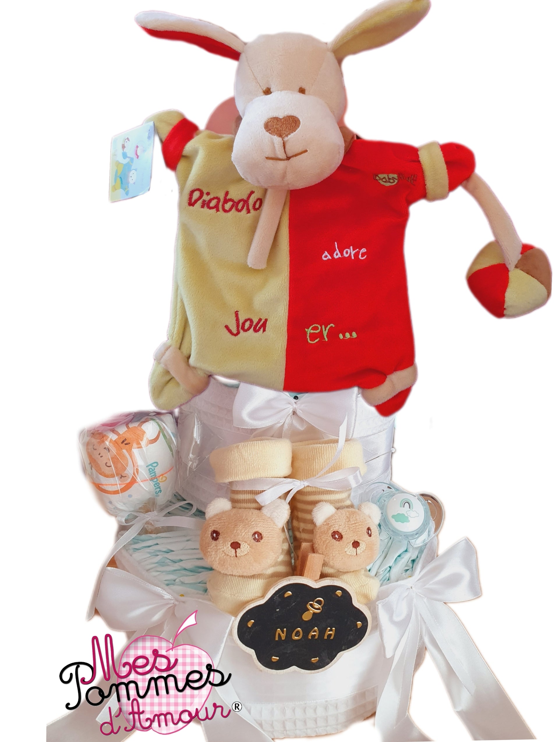 Gâteau de couches cadeau bébé naissance chien garçon mixte babynat