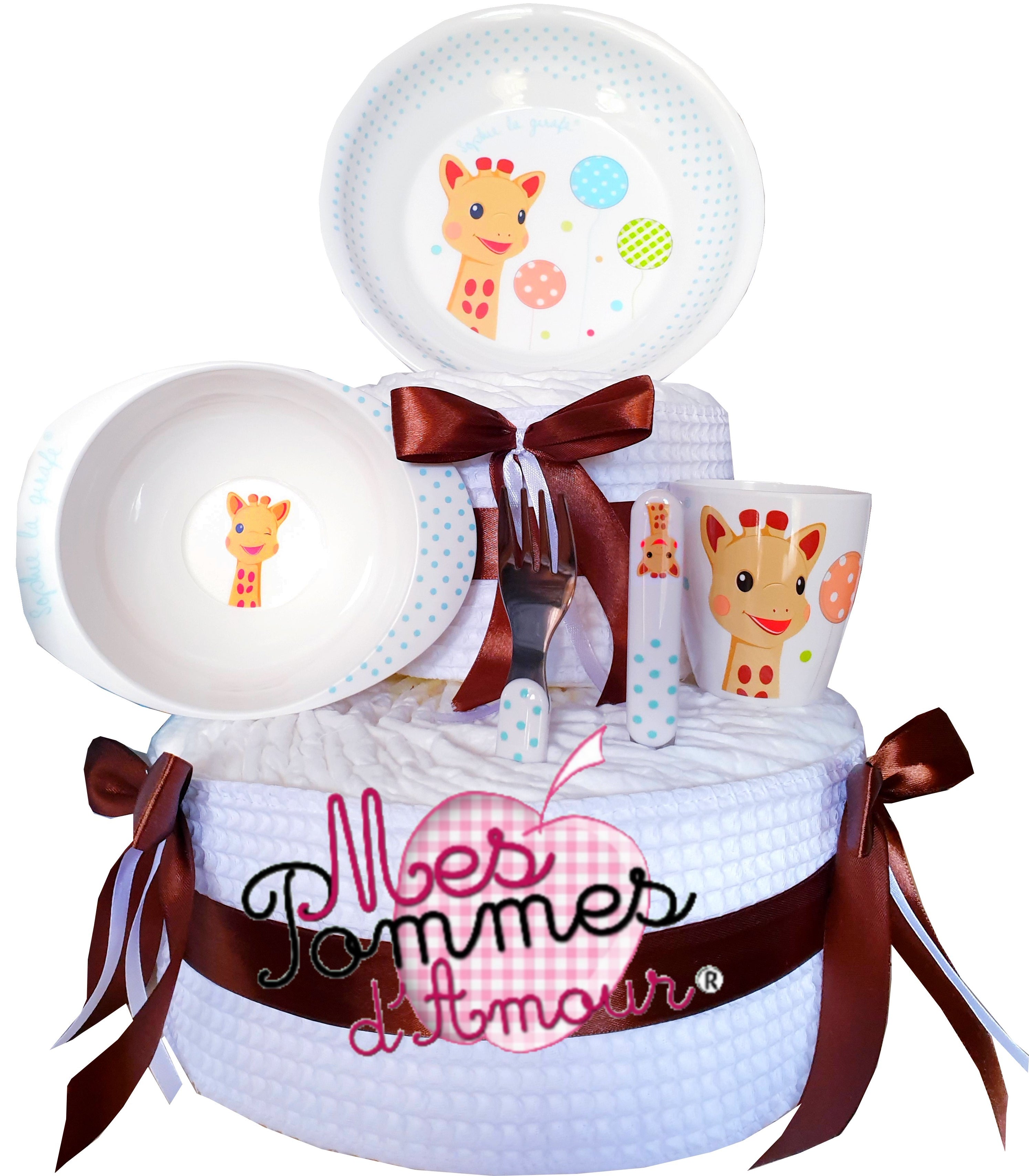 gateau de couches sophie la girafe marron mixte repas couvert cadeau naissance