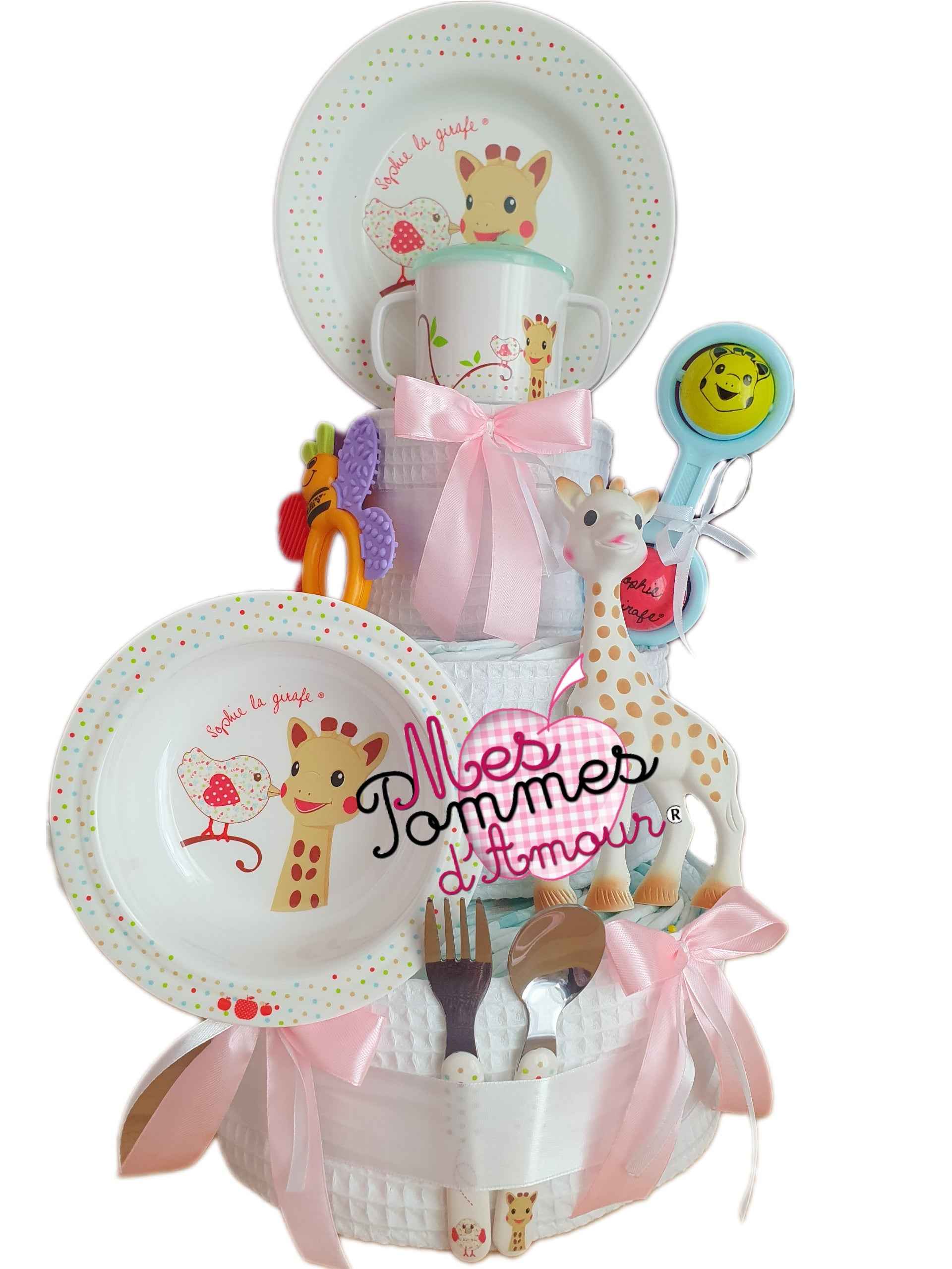 Gâteau de couches Sophie Prestige rose - Mes Pommes D'Amour Cadeaux naissance