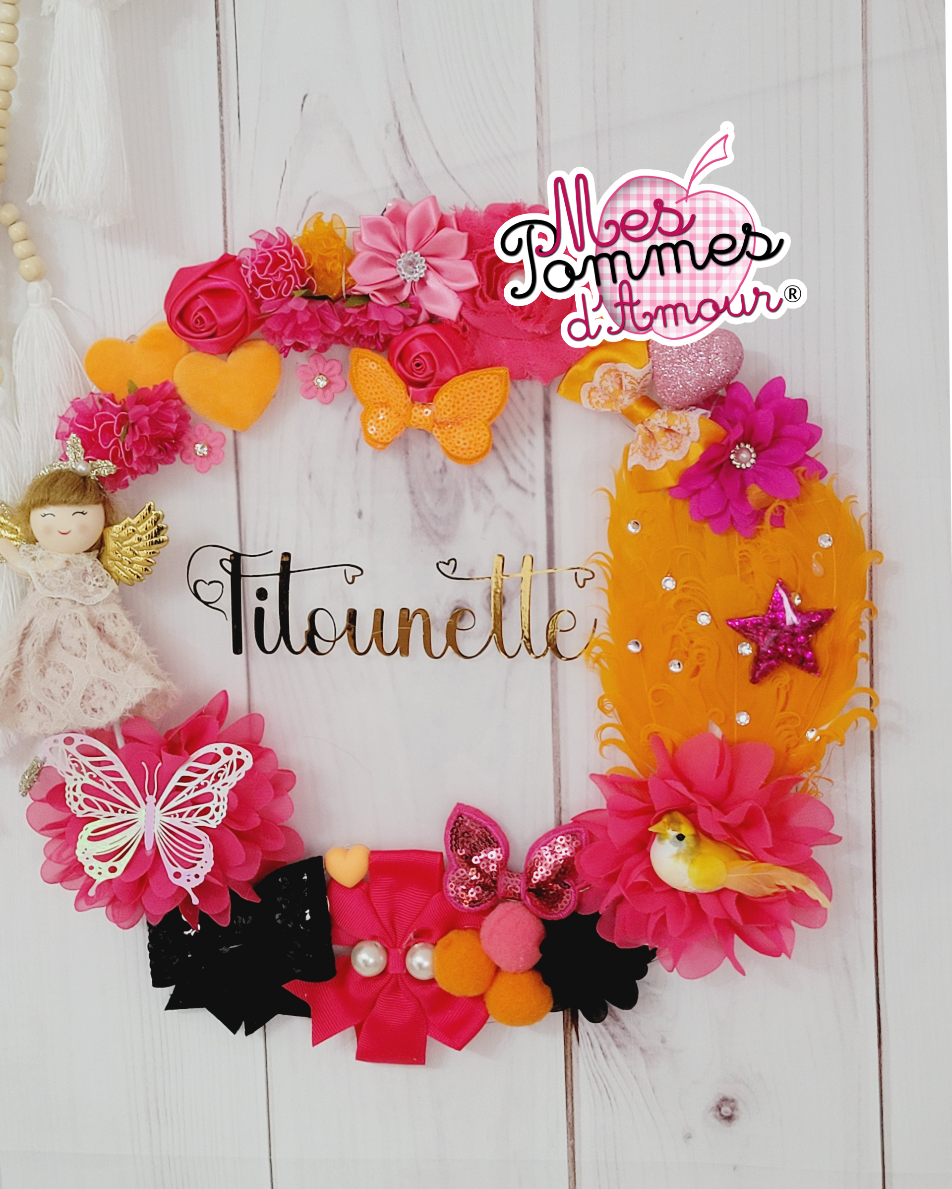 Plaque de porte fleurie transparente sur commande