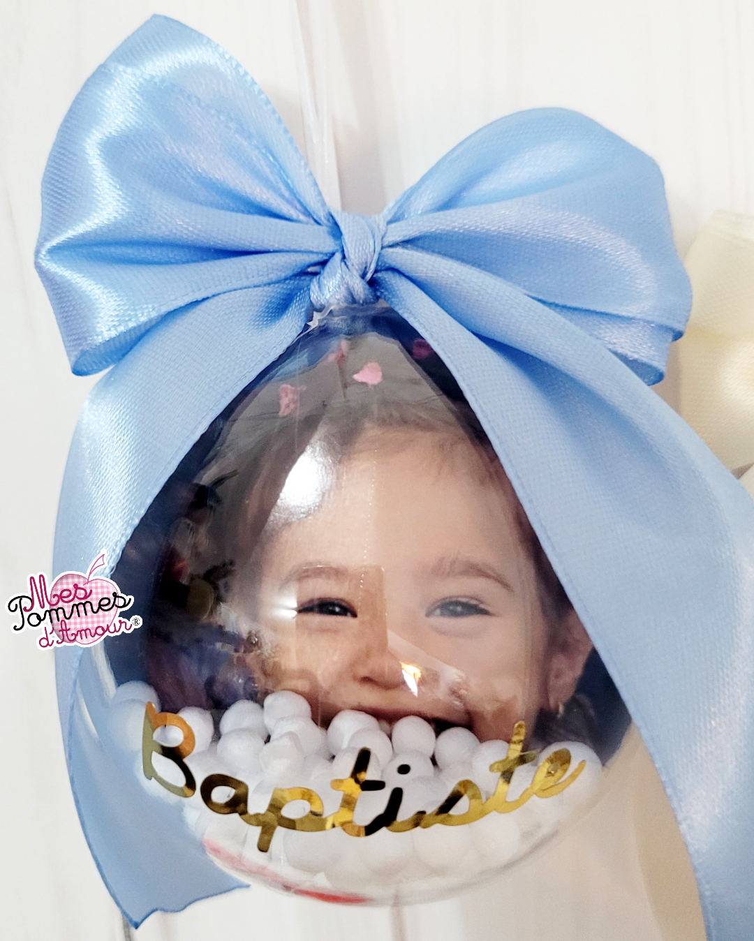 Boule de Noël ronde avec photo personnalisée