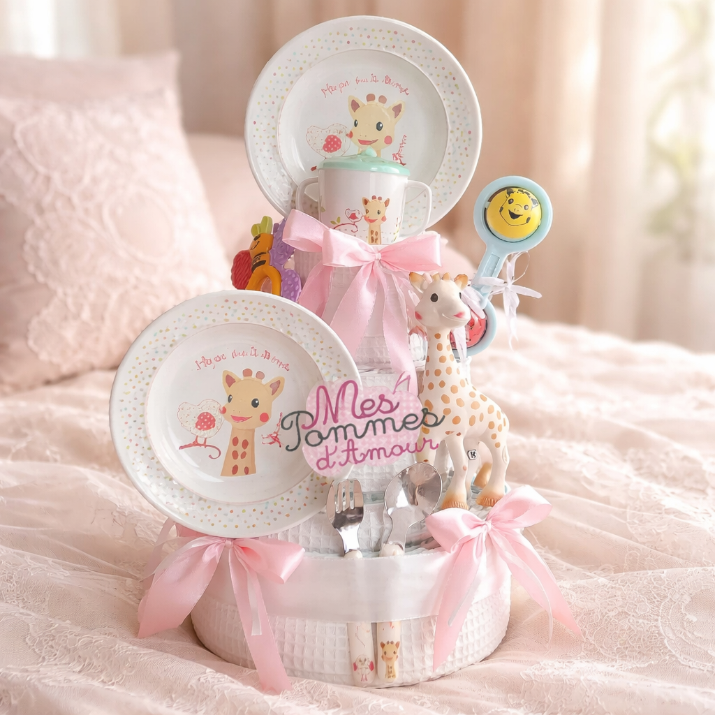 Gâteau de couches rose Premium Sophie Prestige - Mes Pommes D'Amour Cadeaux naissance