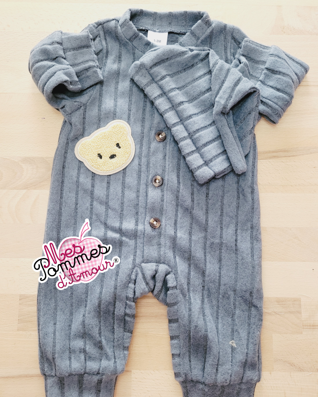 pyjama gris bebe bonnet ourse ourson