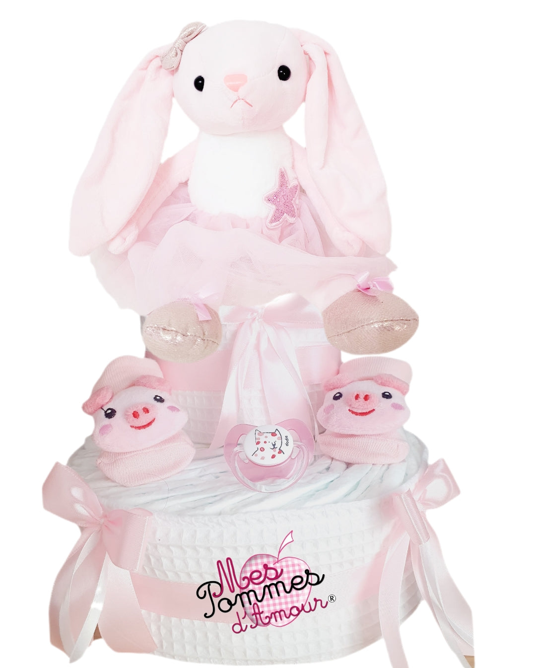 Gâteau de couches lapin ballerine - Mes Pommes D'Amour Cadeaux naissance