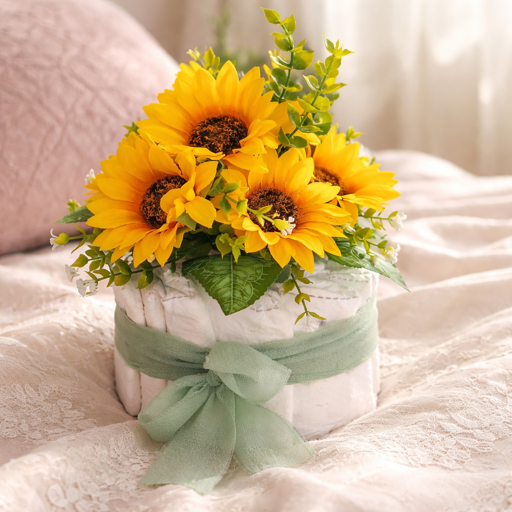 Cadeau naissance printemps gâteau de couches mixte