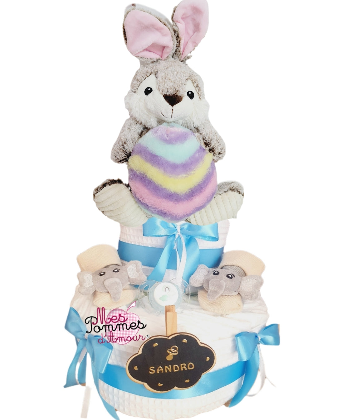 Gâteau de couches garçon lapin de Pâques - Mes Pommes D'Amour Cadeaux naissance