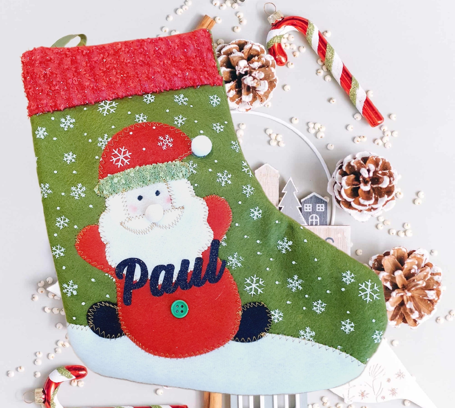 Chaussette de Noël personnalisée père Noël flocon