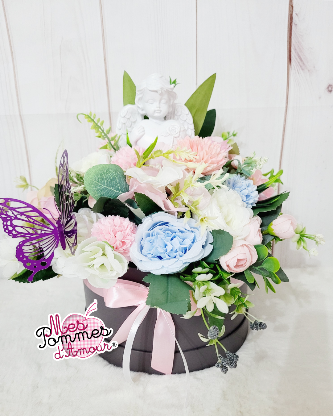 panier cadeau bouquet de fleur ange cherubin