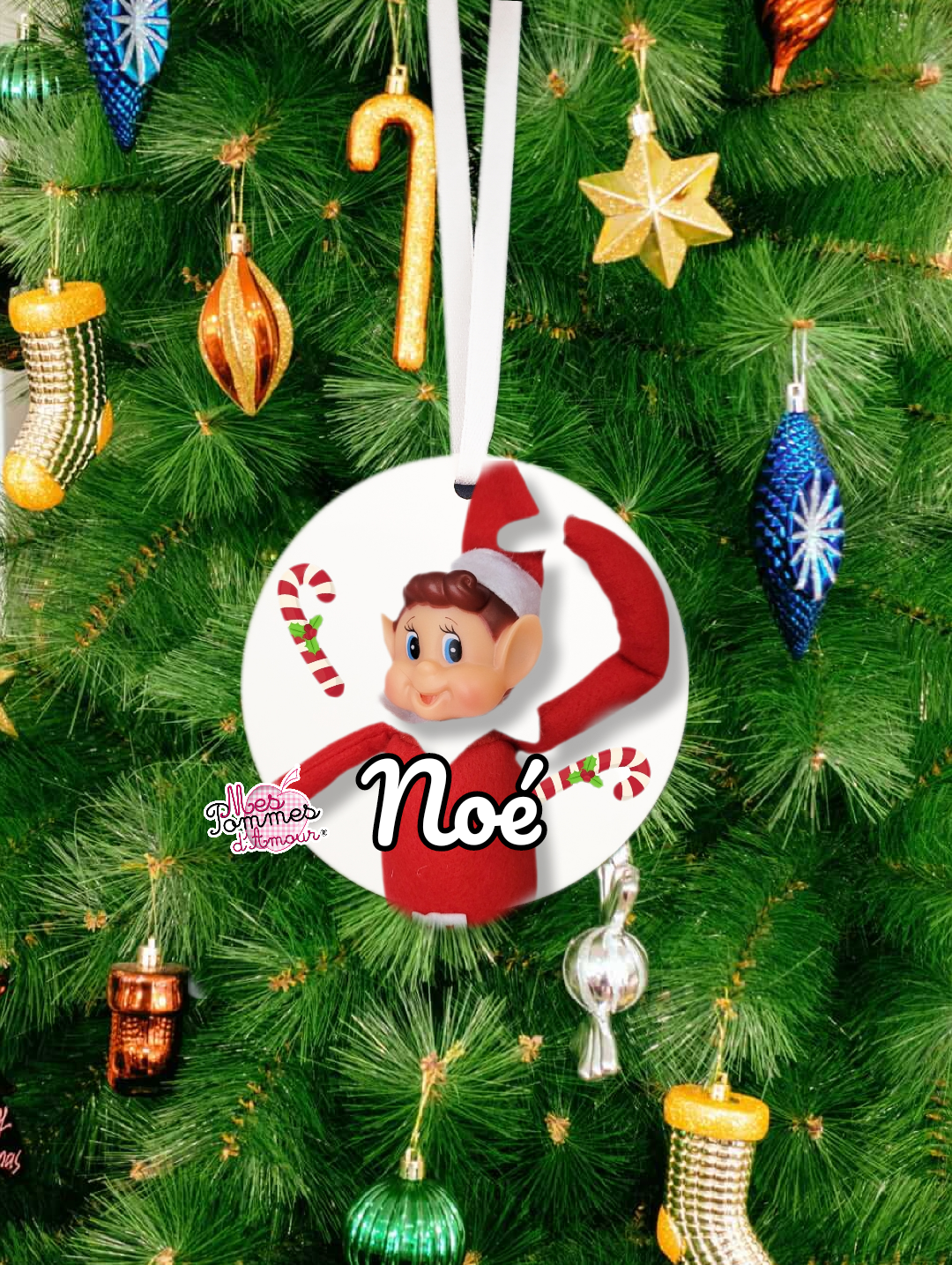 Boule de Noël lutin farceur garçon personnalisé