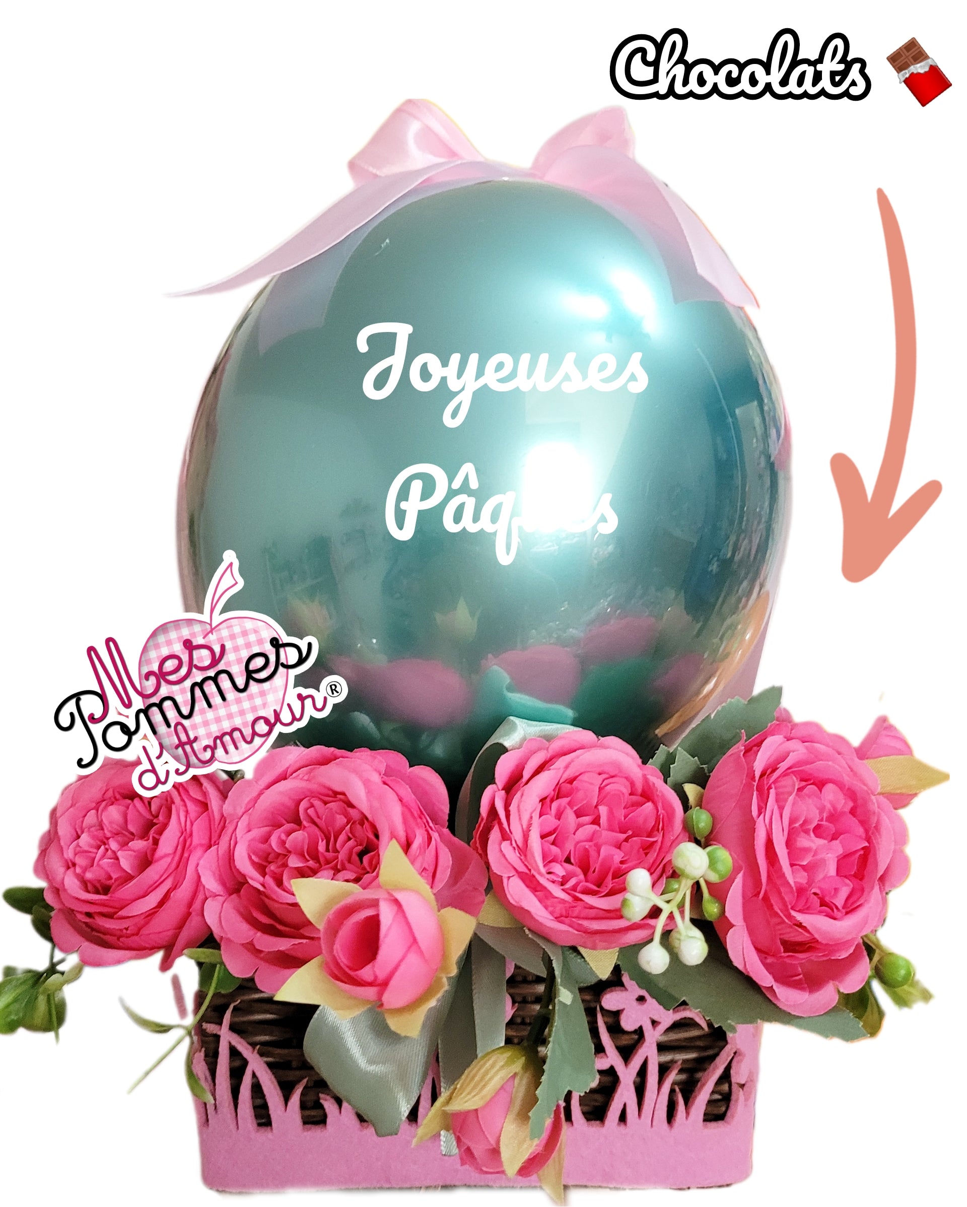 Bouquet ballon fleuri pâques coloris au choix avec ou sans oreilles