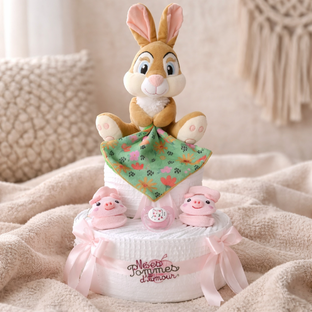 Gâteau de couches Miss Bunny - Mes Pommes D'Amour Cadeaux naissance