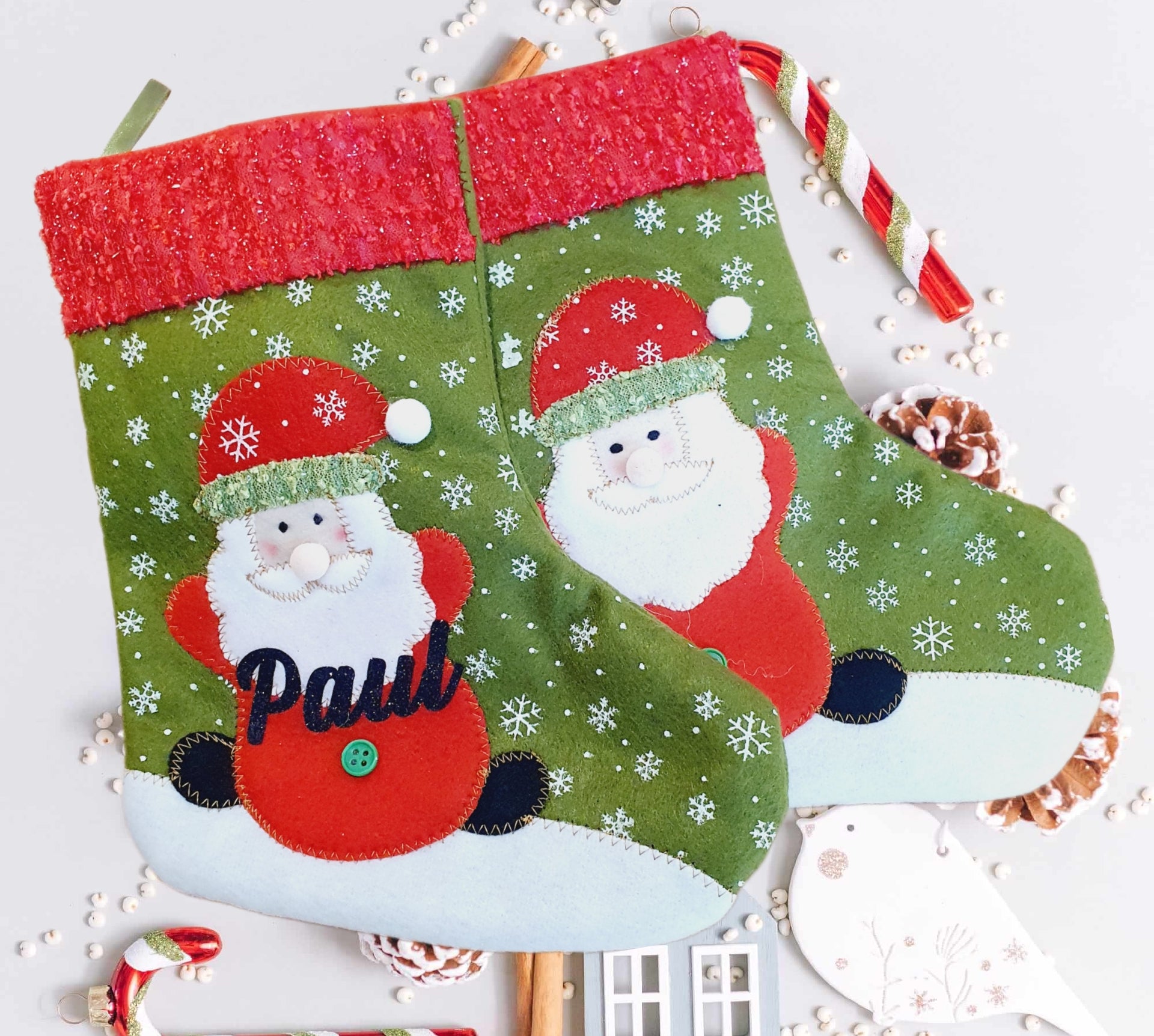 Chaussette de Noël personnalisée père Noël flocon